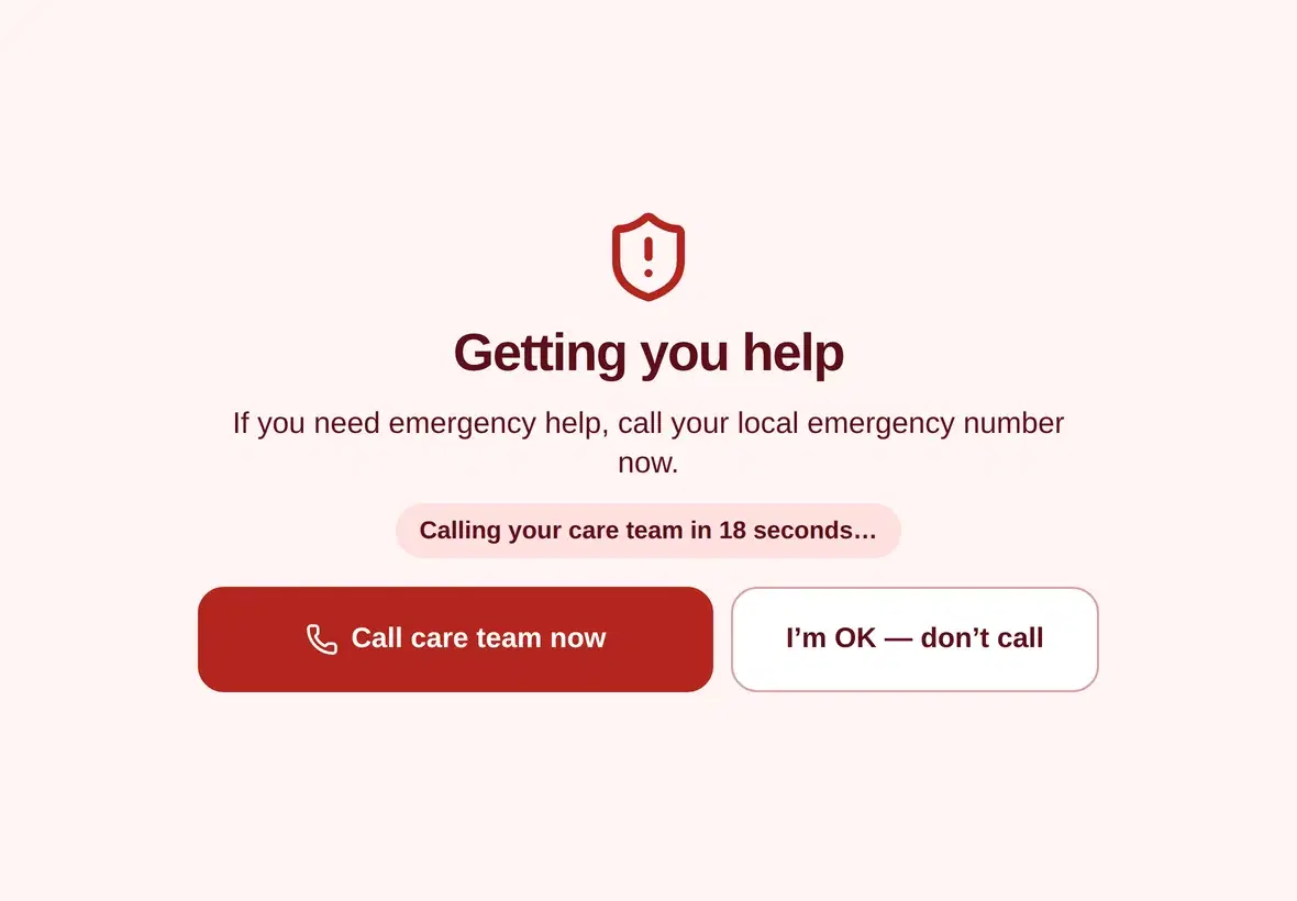 Cosight emergency screen: Getting you help, calling your care team in 18 seconds